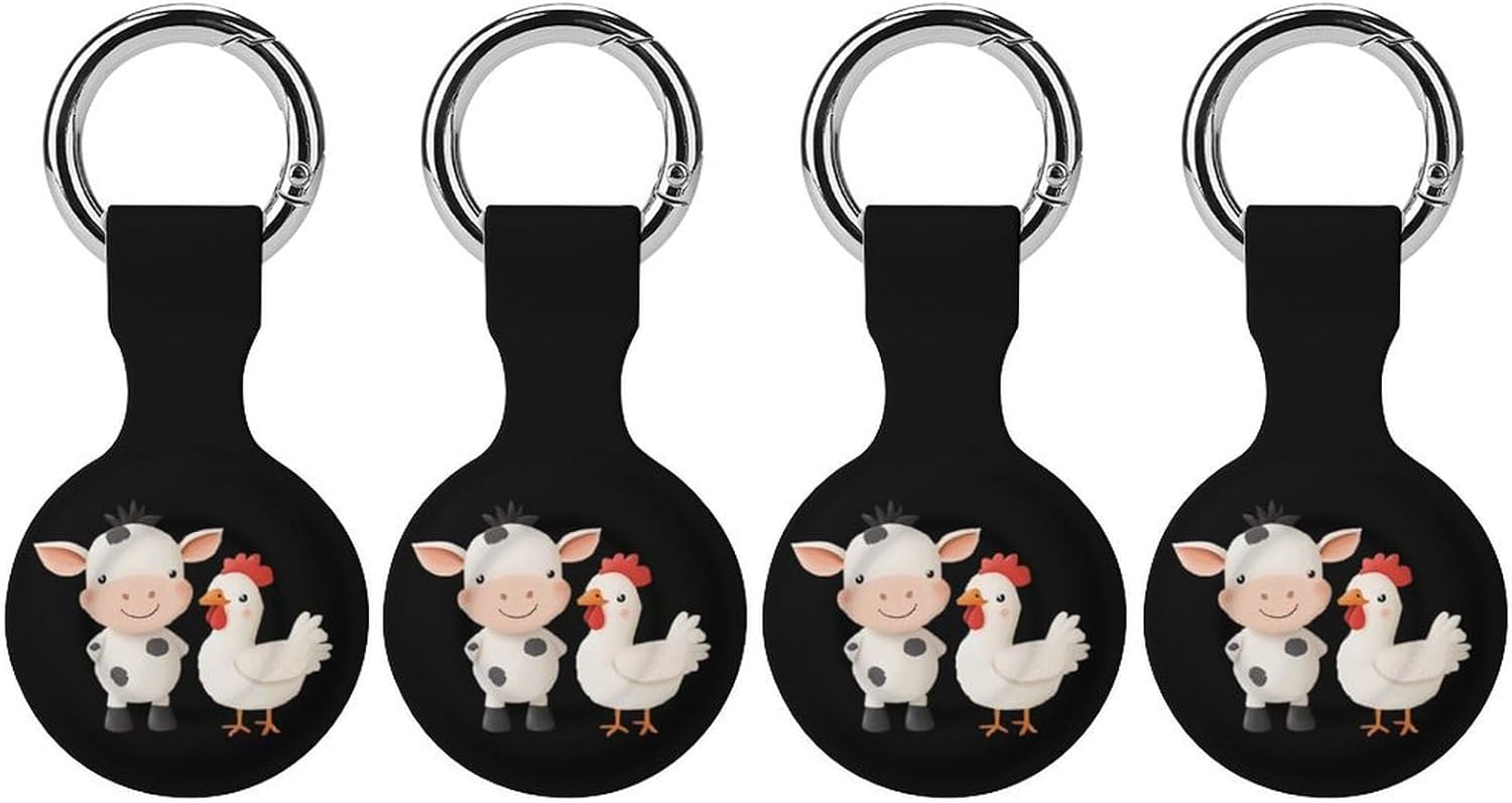 Cute Cow and Chicken Funny Cover Compatible with AirTag Case Protector GPS Tracker Holder with Keychain