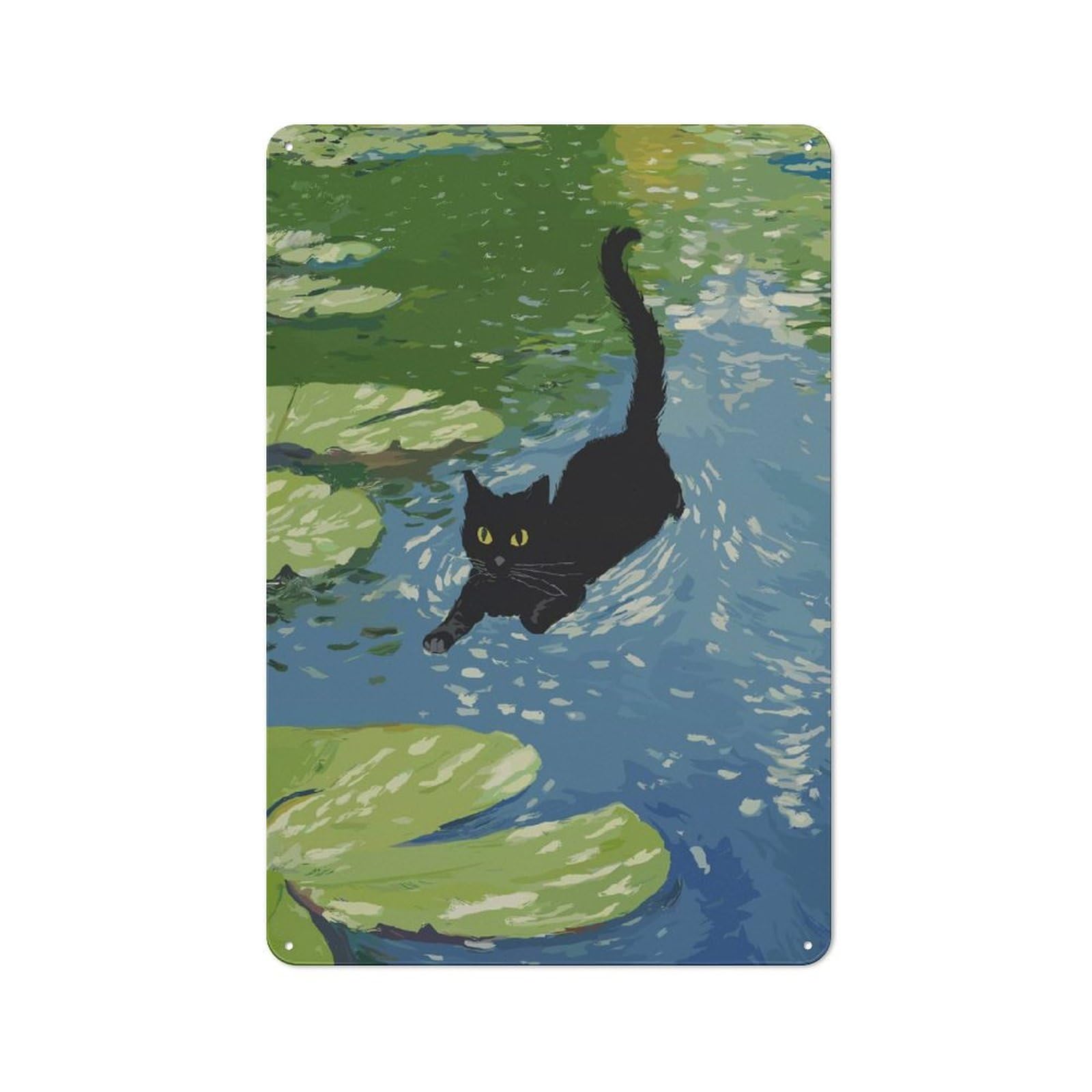 Junmoney Style-9 Black Cat Swimming Decorative Tin Plaque 30X20cm, Decorative Novelty Wall Art For Hallway, Home Bar, Garage Or Study