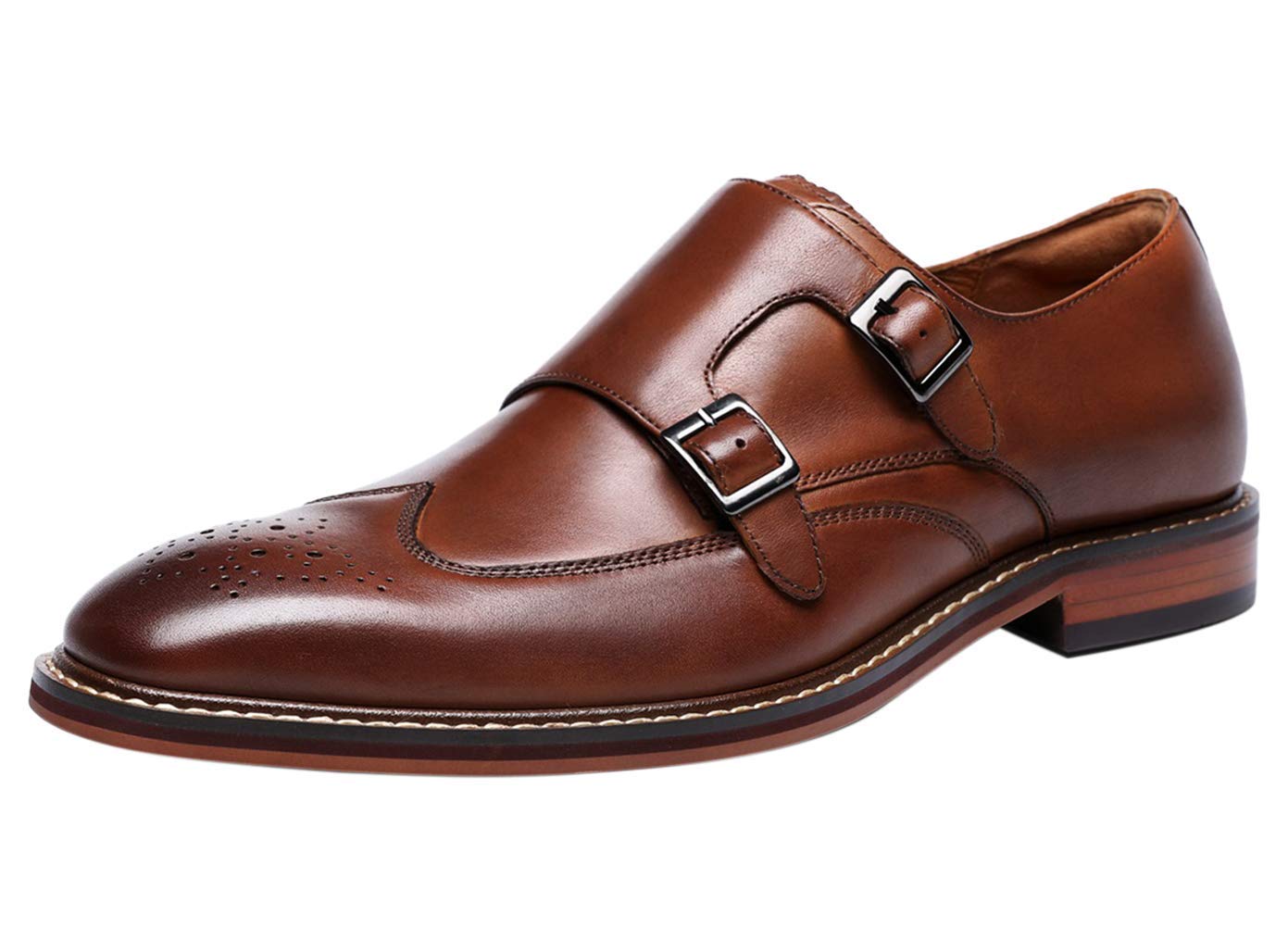 Brogue Scarpe da Uomo in Pelle Elegante Double Monk Strap con Fibbia Casuale Scarpe da Sera Mocassini Nero Marrone
