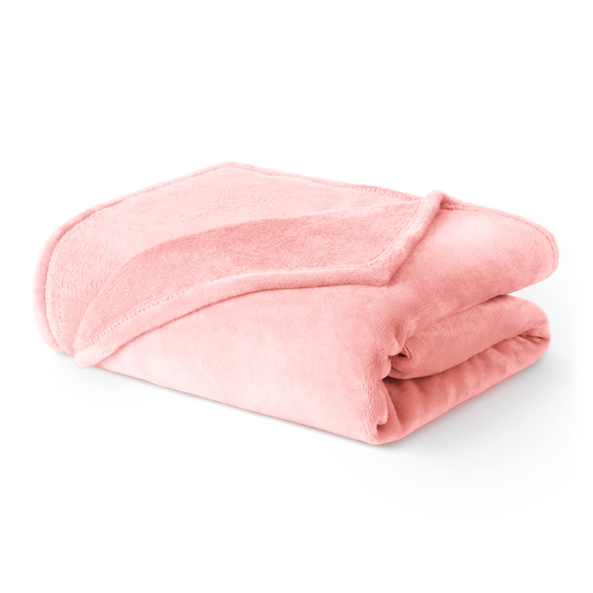 LIVIVO Flannel Fleece Blanket- Super Soft Cosy Cuddly Sofa Throw - Perfect For Bed, Sofa, Travel, Picnic & Camping- Single/Double/King (Blush Pink, Single)