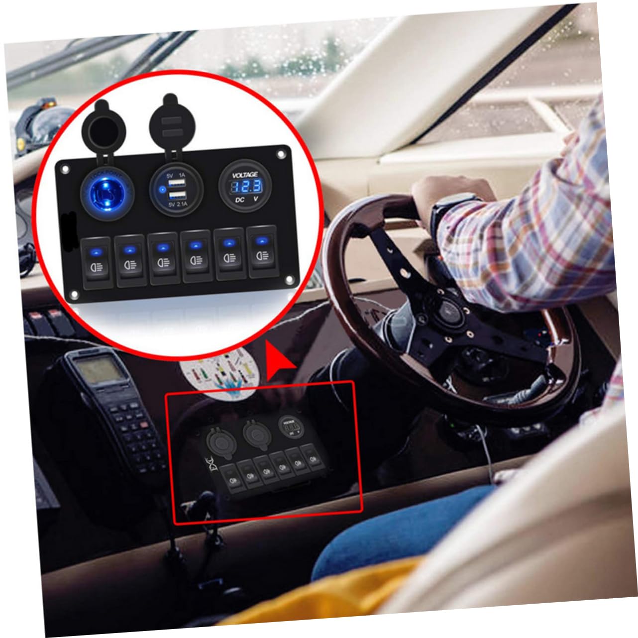 Durable Combination Switch Panel with Dual USB Ports Cover Digital Voltage Display for Rv Yacht and Automotive Modification