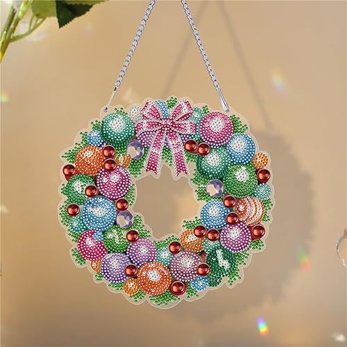 Miniatura 5 de AZURAOKEY Kit de pintura de diamantes de corona de Navidad 5D DIY, letrero colgante de pared, letrero de arte de pared con forma especial, corona de