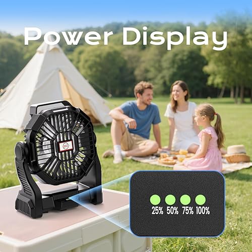 Miniatura 6 de Ventilador de camping portátil, batería de 20000 mAh, recargable personal con linterna LED, ventilador de tienda de playa al aire libre con 4