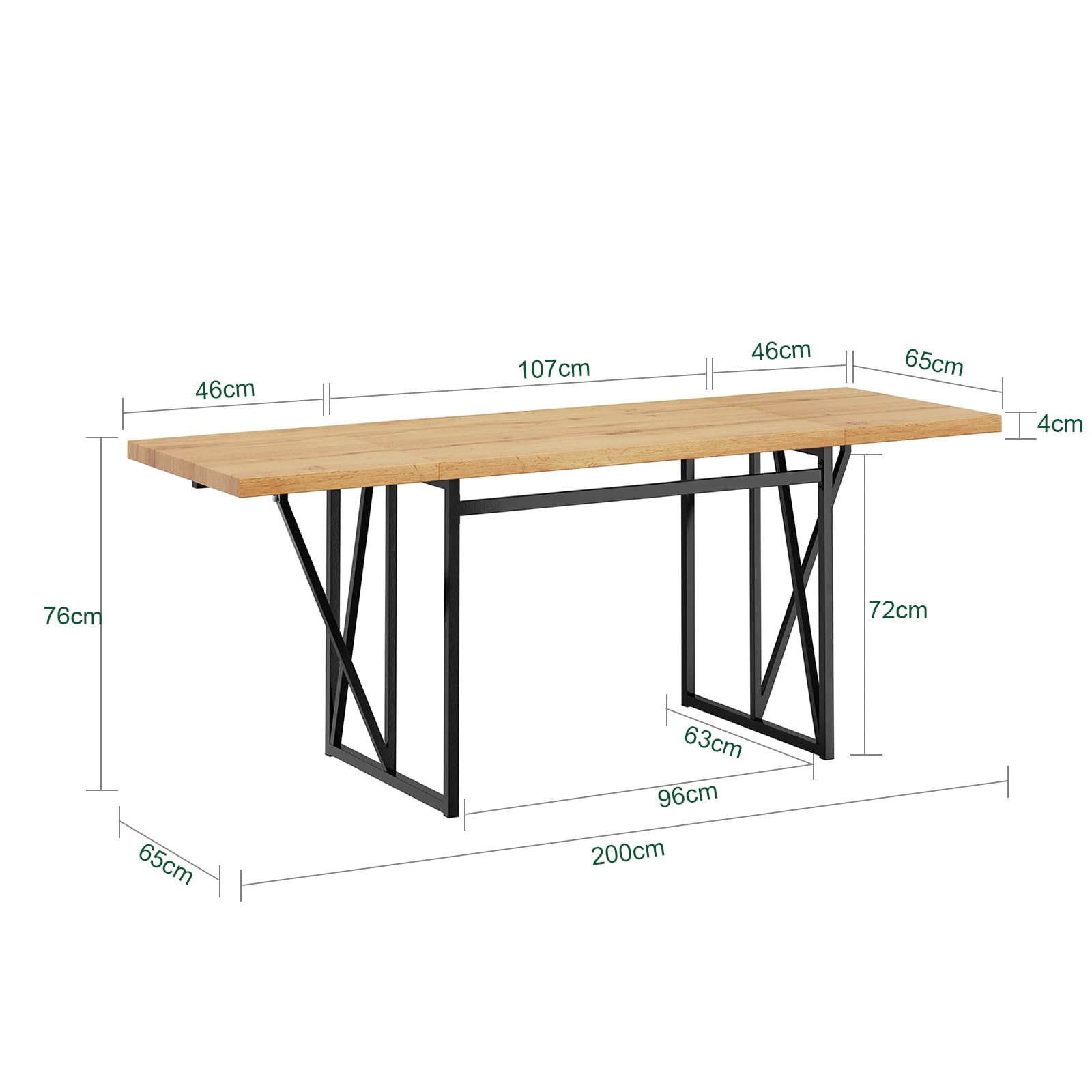 SoBuy Esstisch klappbar für 2-8 Personen, platzsparend, 65x(110-200) x76cm | Küchentisch ausziehbar, stabile Tischplatte in Holzoptik & Metallgestell, für Küche, Esszimmer & Arbeitsbereich, FWT113-N