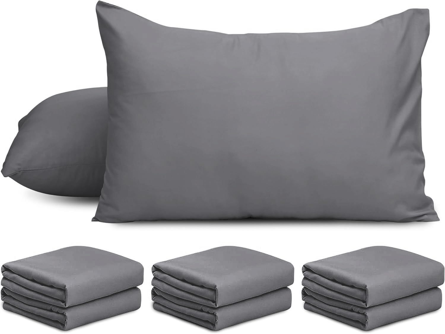 AMEHA 6 Pack Pillowcases Grey (Pillows Not Included) – Super Soft Brushed Microfiber Standard Size Pillow Cases | Hotel Quality Pillow Covers, (50 X 75 cm)