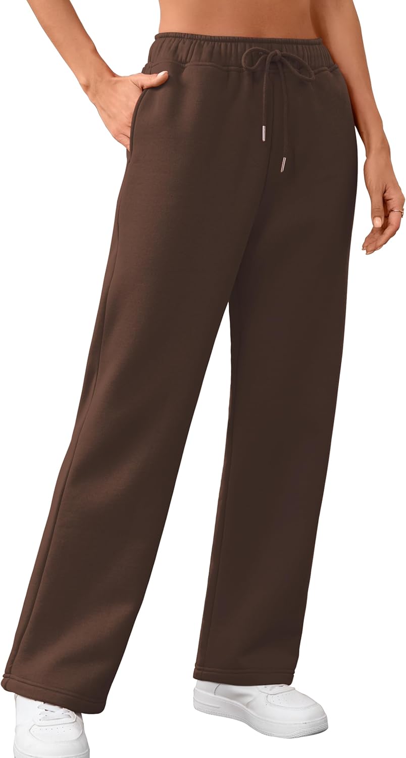 Warmrole Women's Fleece Lined Sweatpants High Waisted Drawstring Cozy Baggy Straight Leg Pants with Pockets