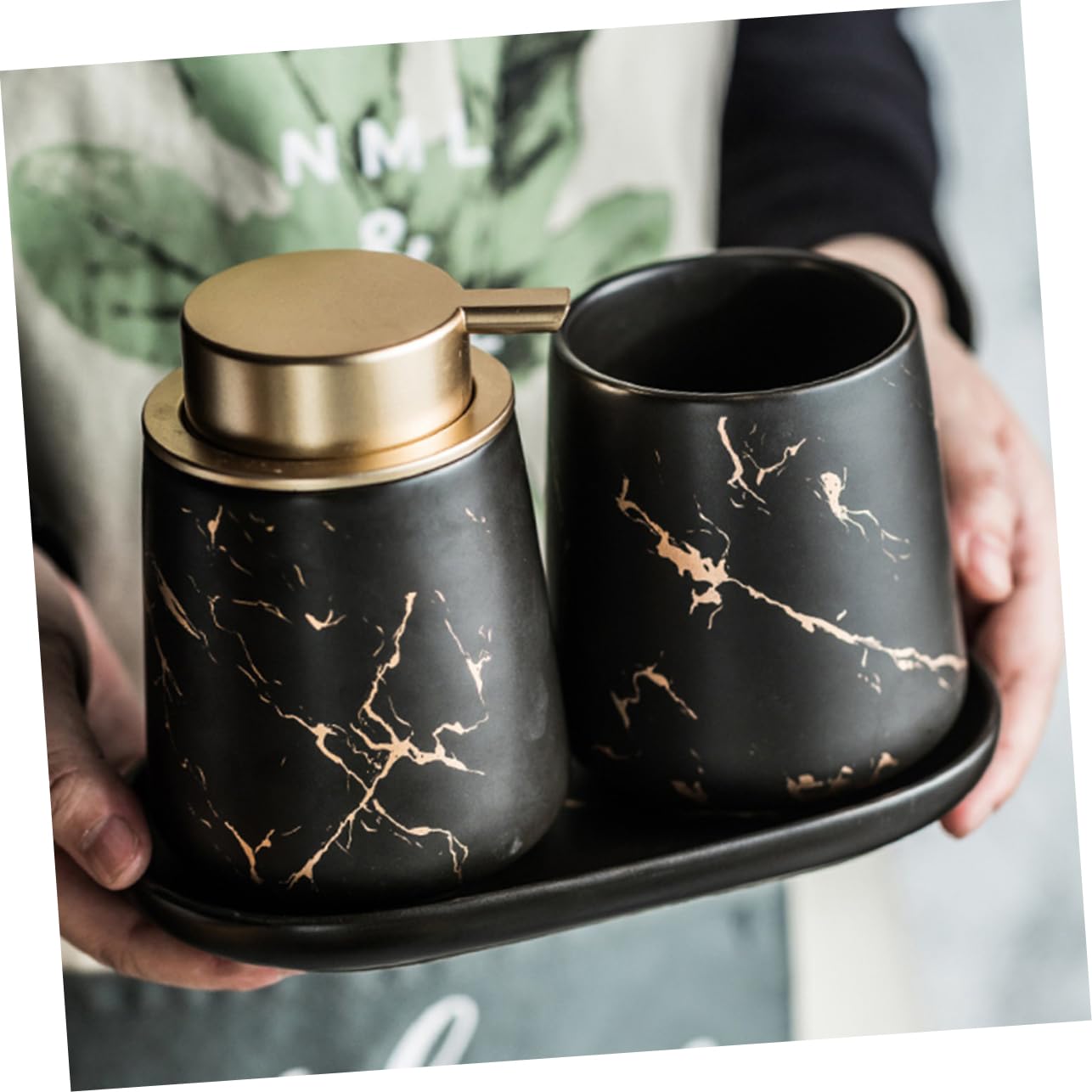 1juego Accesorios De Baño Cerámicos Set De Lavado De Baño Taza Enjuague Porta Cepillos y Jabón Diseño De Mármol para Almacenamiento De Cosméticos y Necesidades Diarias