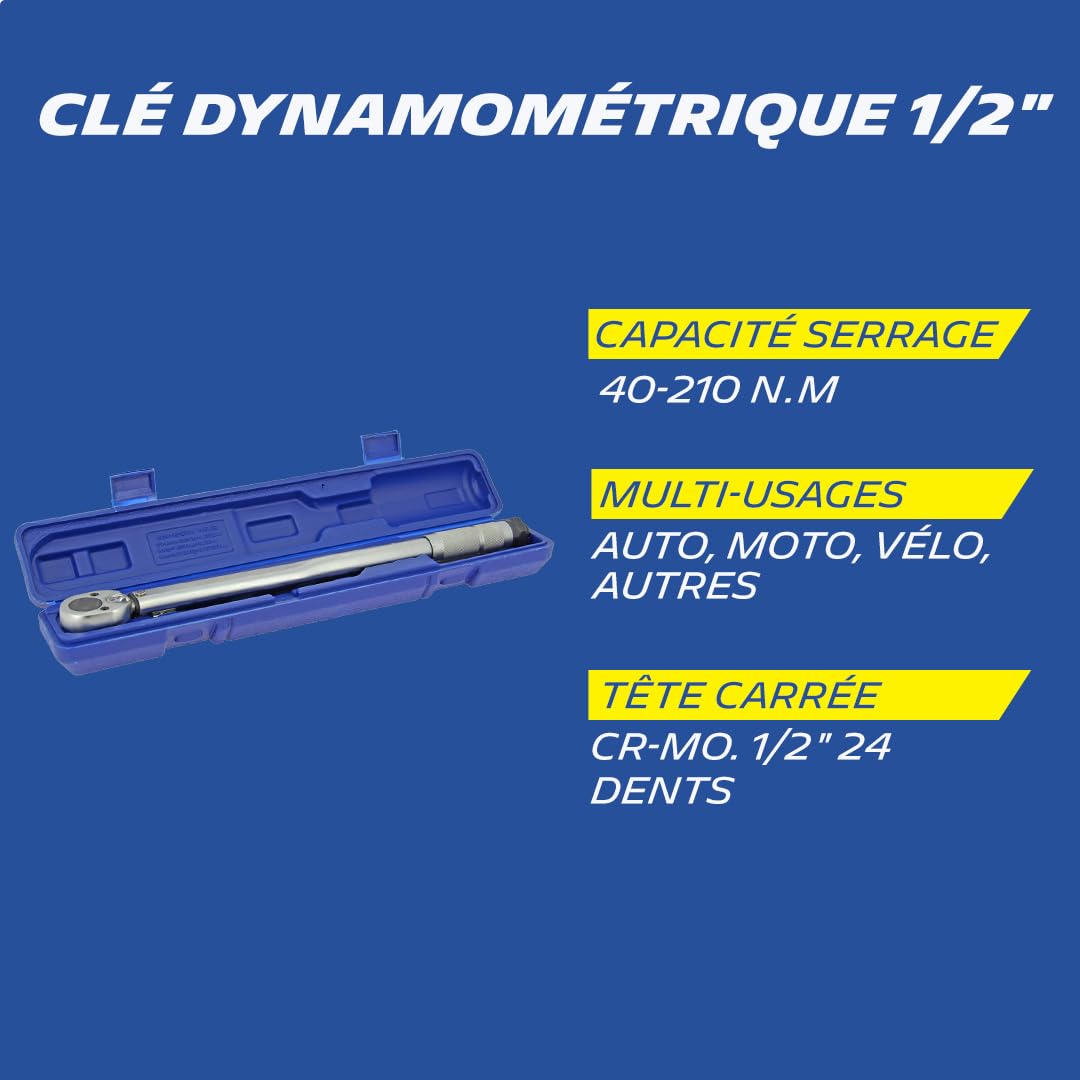 MICHELIN 008522 Clé Dynamométrique 1/2" 40-210Nm. Coffret avec barre d'extension et adaptateur