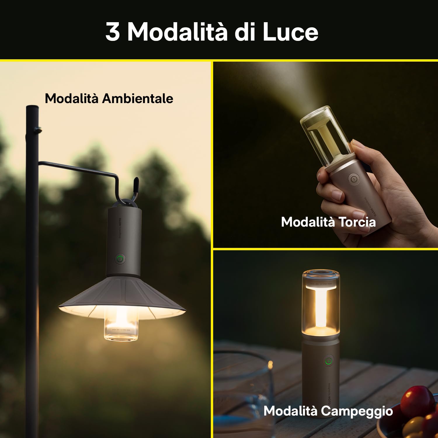 Torcia da Campeggio, Lanterna da Campeggio, USB-C Ricaricabile, 8-50 Ore Luce da Tenda, Paralume Staccabile, 3 Modalità di Illuminazione, Impermeabilità IPX6,Piccola e Leggera, All'aperto, campeggio