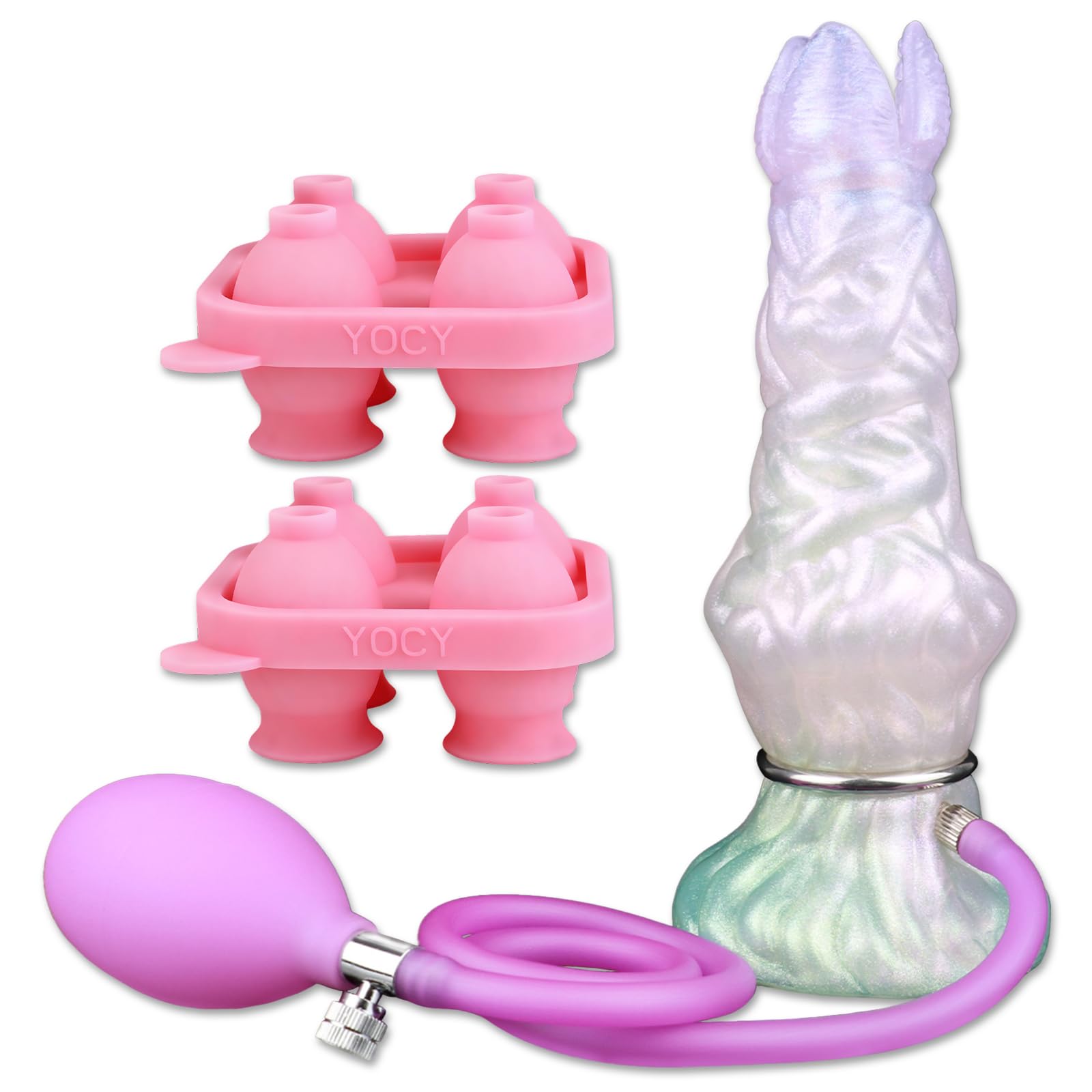 AMAZBEE Dildo Ovipositor Gonfiabile con Uova Morbide Giocattolo Sessuale Knot in Silicone Inseribile con Ventosa e Superficie Testurizzata per Prostata (2 molds,1)