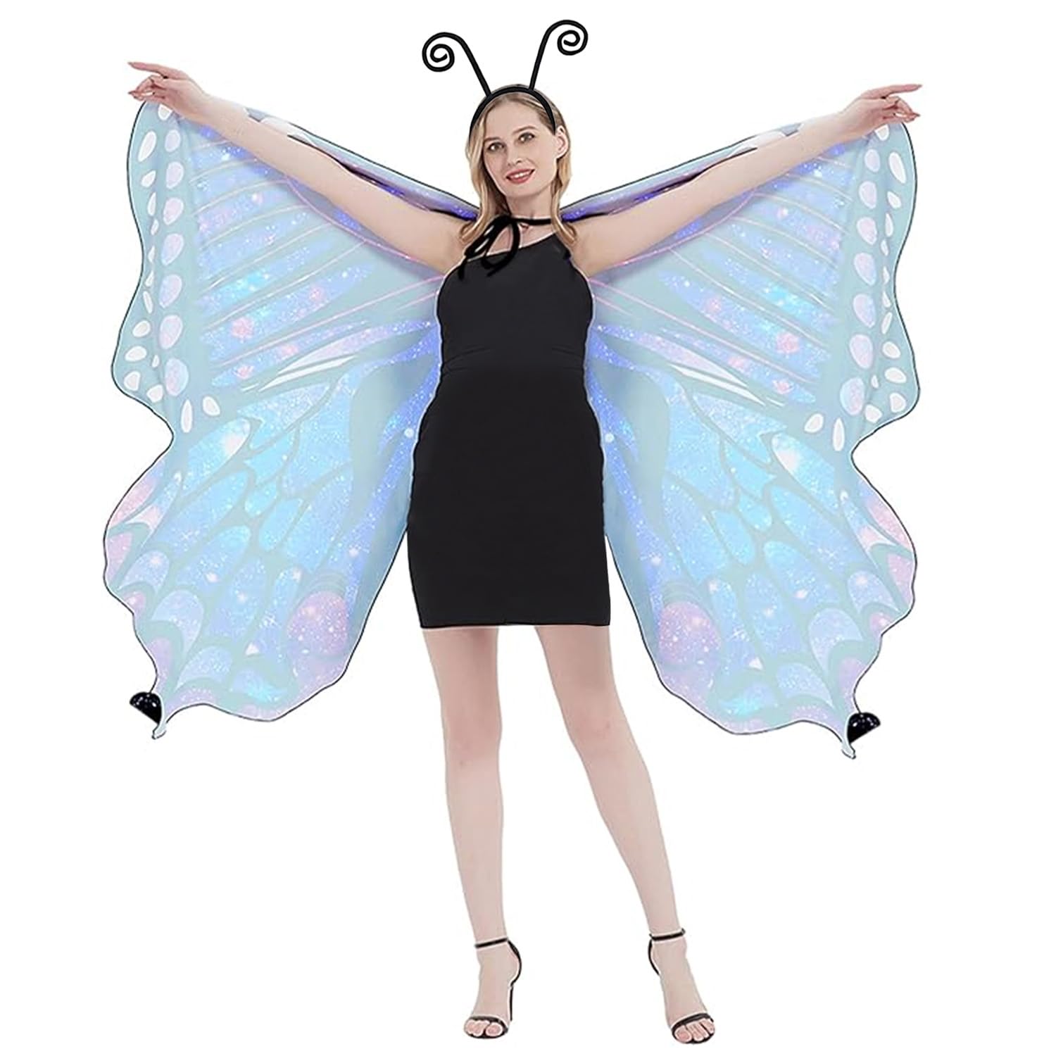 Costume Ailes De Papillon Adulte - Châle, Masque Dentelle, Bandeau - Polyester Violet - Fête Cosplay