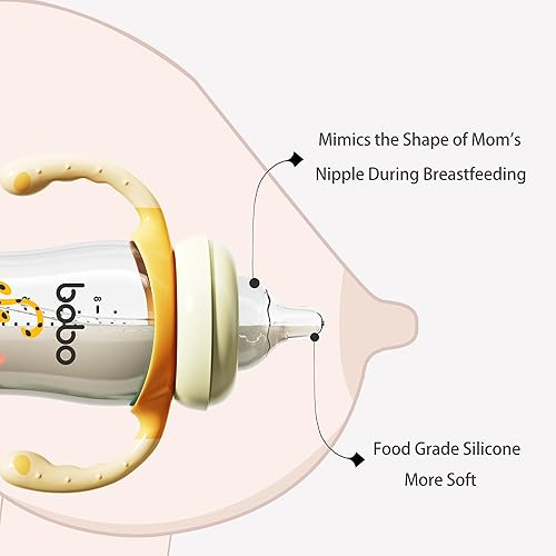 Miniatura 5 de Biberón de vidrio natural con pezón de respuesta natural, biberones de cuello ancho con asa, juego de biberones anticólicos para recién nacidos,