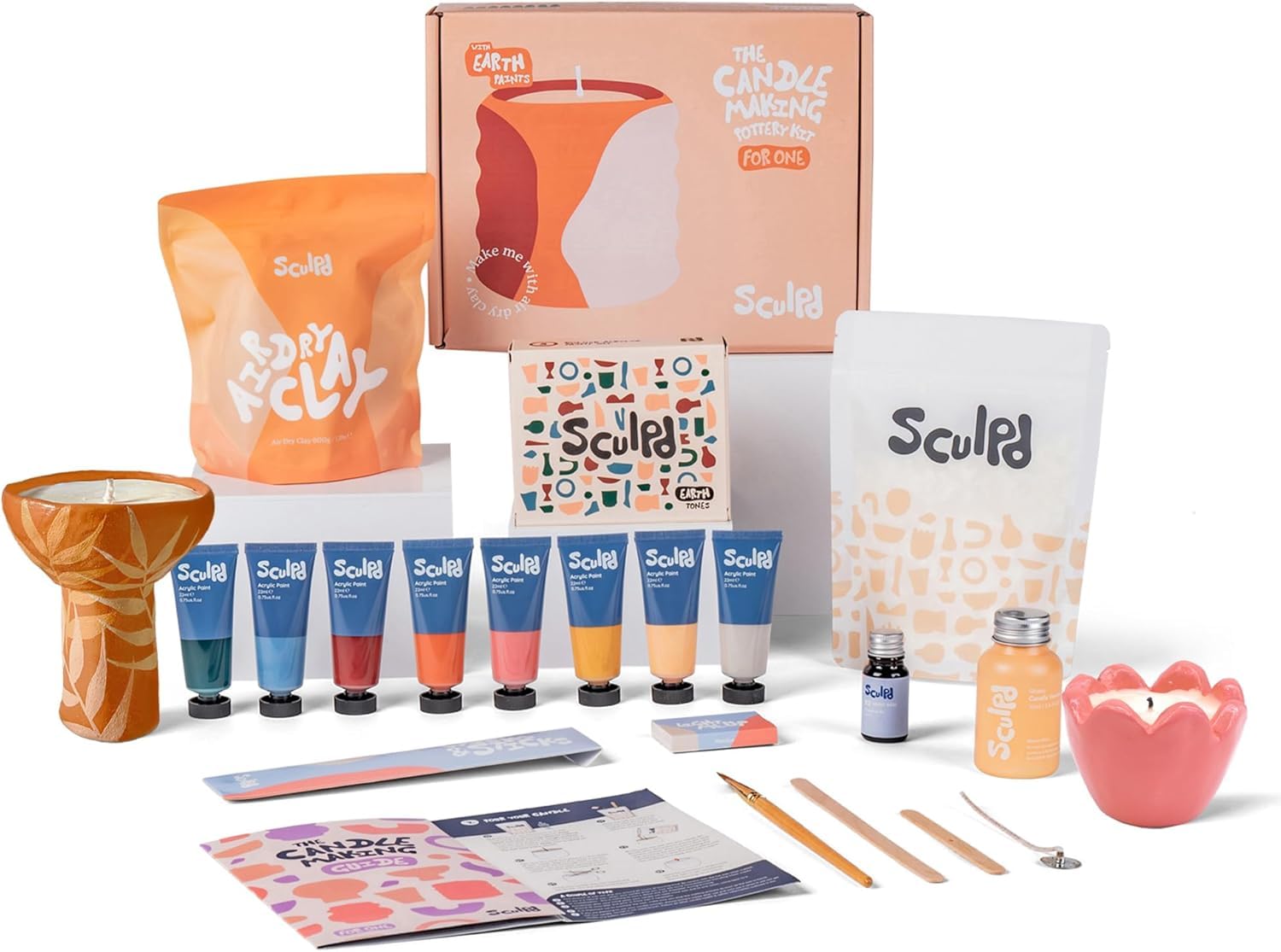 Sculpd Kit per realizzare candele e ceramiche, set artistico completo: include argilla asciutta all'aria, cera di soia, 4 penne, profumo e strumenti, regalo fai da te per adulti, adolescenti, uomini e