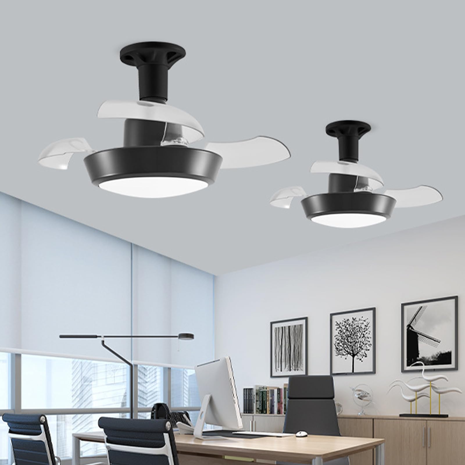 Kompaktowy wentylator sufitowy o regulowanej prędkości z wbudowanym oświetleniem LED do domu, biura i sypialni, oszczędność miejsca, modny design
