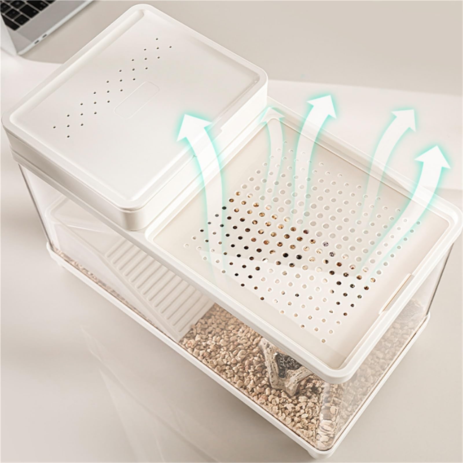 Siedlisko terrarium Zbiornik do karmienia żółwi użytku domowego zakryty drenażem z dołu platformy wspinaczkowej Terrarium akwariowe(Milk Yellow)
