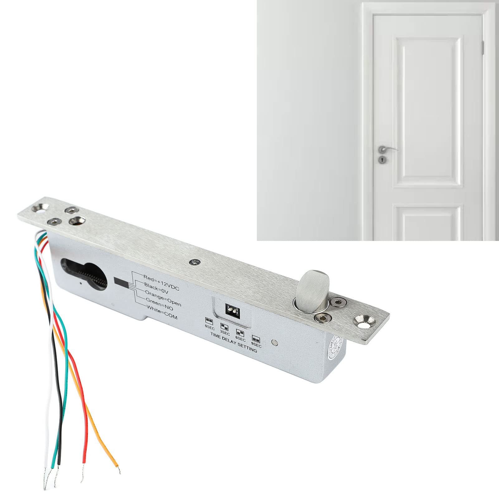 Perno de Embutir Eléctrico, Retardo Ajustable, Resistente a Altas Temperaturas, Resistente a los Golpes, Cerradura de Perno Eléctrico, Apariencia Exquisita para Puerta de Metal