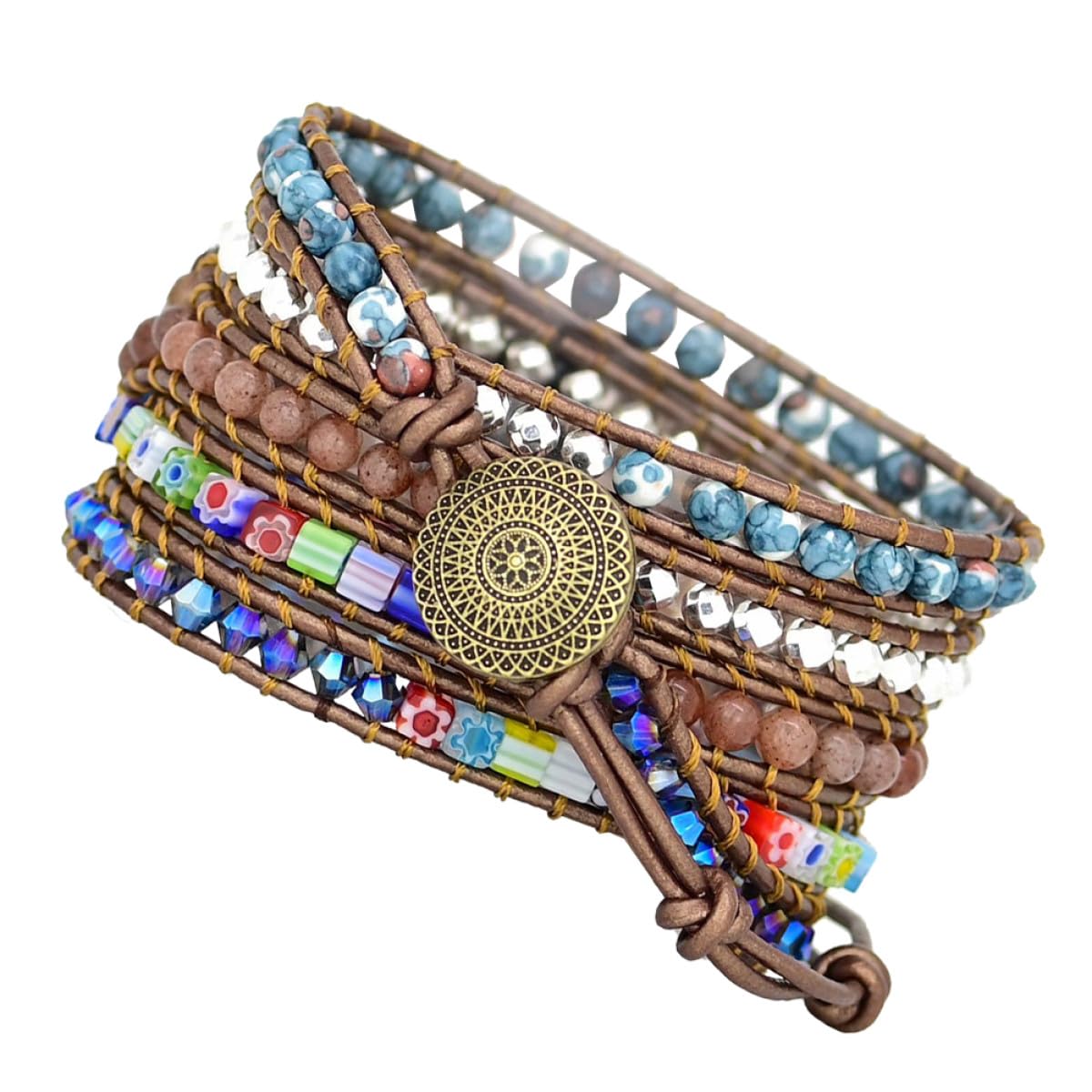 Bracelet montre connectée boho en cuir véritable et cristaux - 8