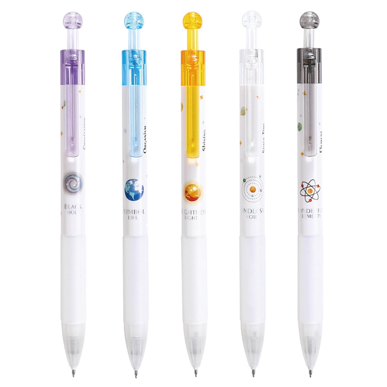 5 Pcs Gel Ink Pens Retractable Pens Space Pen 0.5mm Black Ink Pen Writing Pens Office School Supplies for Girls Boys Women Men (Space-5pcs)