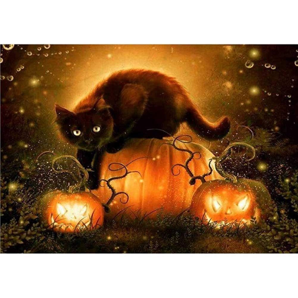 Wowdecor Cat Paint By Numbers Kits For Adults Kids, Diy Oil Painting - Halloween Pumpkin Lantern Black 16X20 Inch (Frameless)