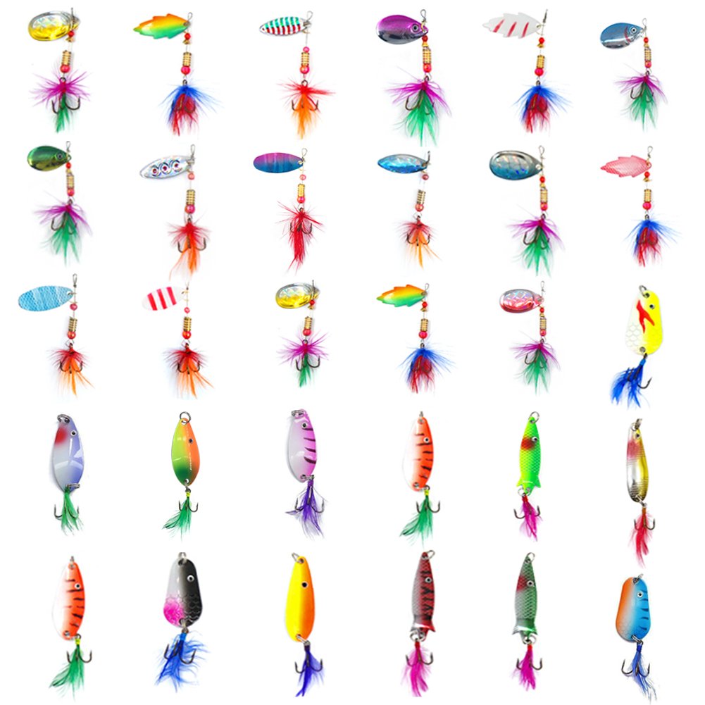 Rooster Bait Tail Fishing Lures Kit Spinner Baits Trout Lures Spoon Spinner Hard Metal Bait Crankbaits for Pike Bass Trout Salmon Crappie Walleye Fishing