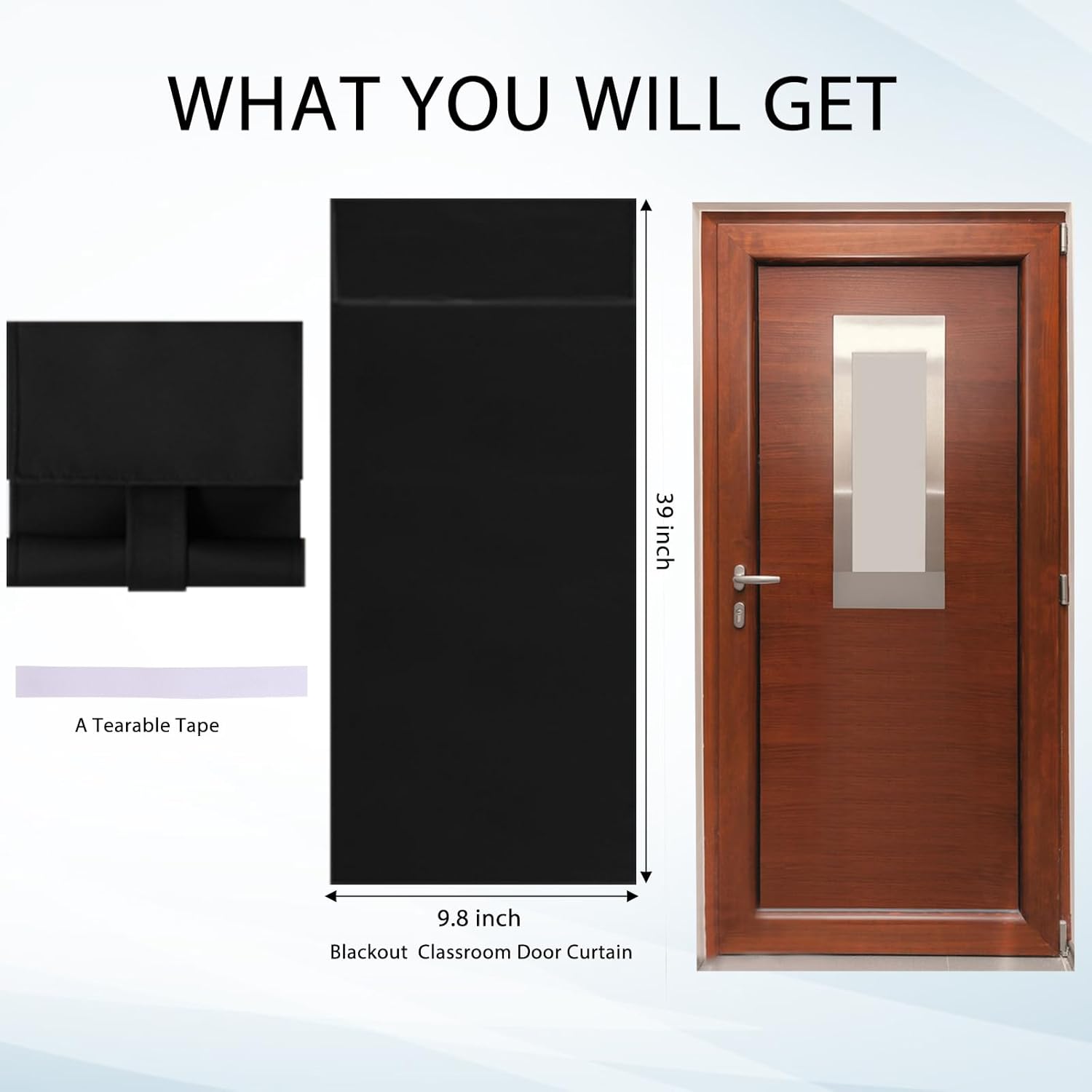 Classroom Door Window Cover School Small Curtains Self Adhesive Room Darkening No Drill Blackout Shades W 9.8 Inch X H 39 Inch (4, Black)