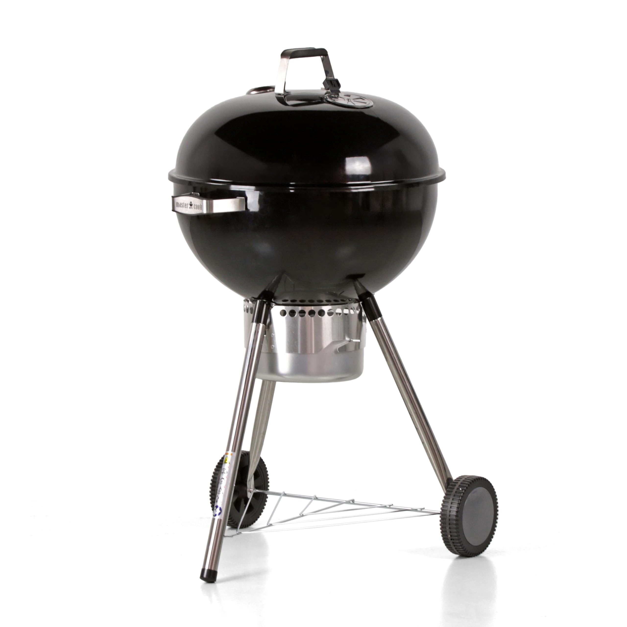 MasterCook - Barbecue a Carbonella Diametro Griglia 57 cm, Barbecue con Ruote e Coperchio, BBQ a Carbone Dotato di Termometro e Sistema Raccogli Cenere, Altezza Griglia da Terra 78 cm (Ketty Nero)