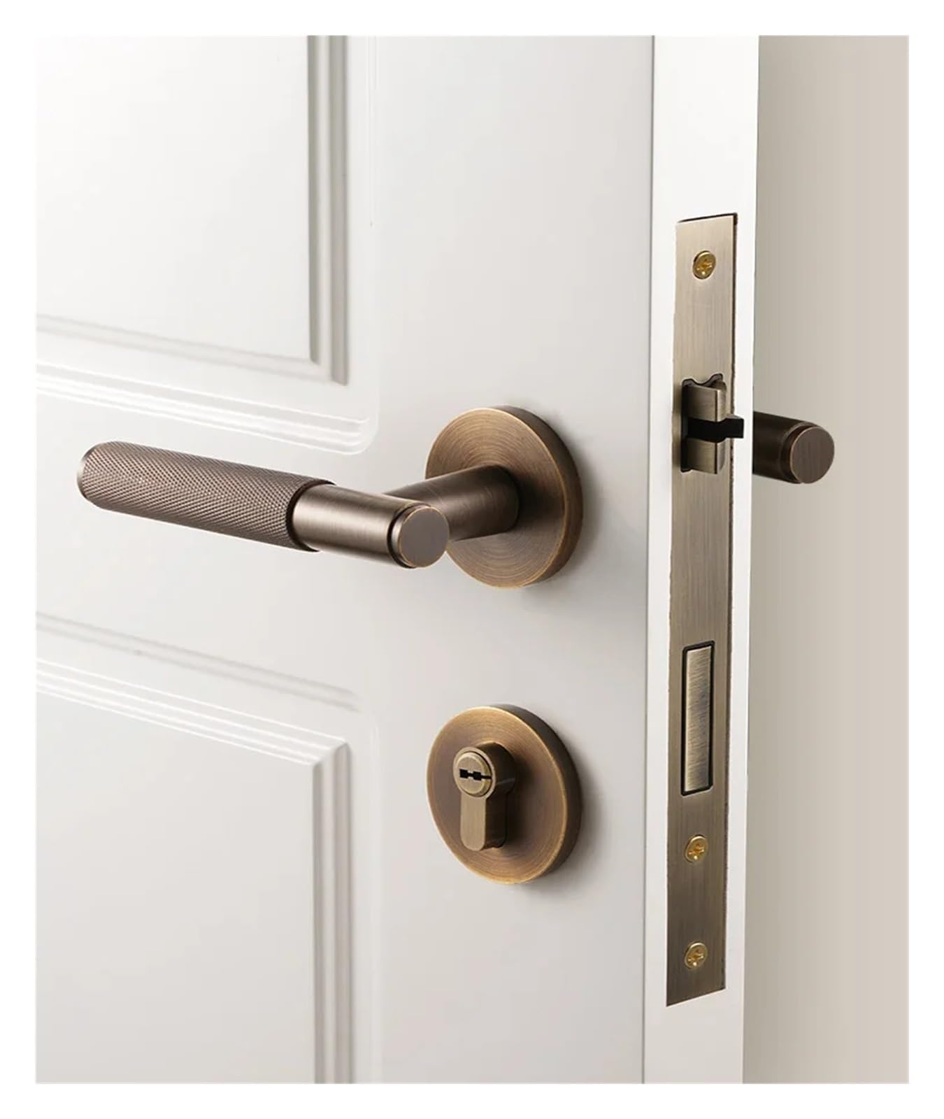 Dooroom-Juego de cerradura de puerta de latón, cerradura de privacidad de paso simulado moleteado, dormitorios, salas de estar, baños(Magnetic 7255 Lock)