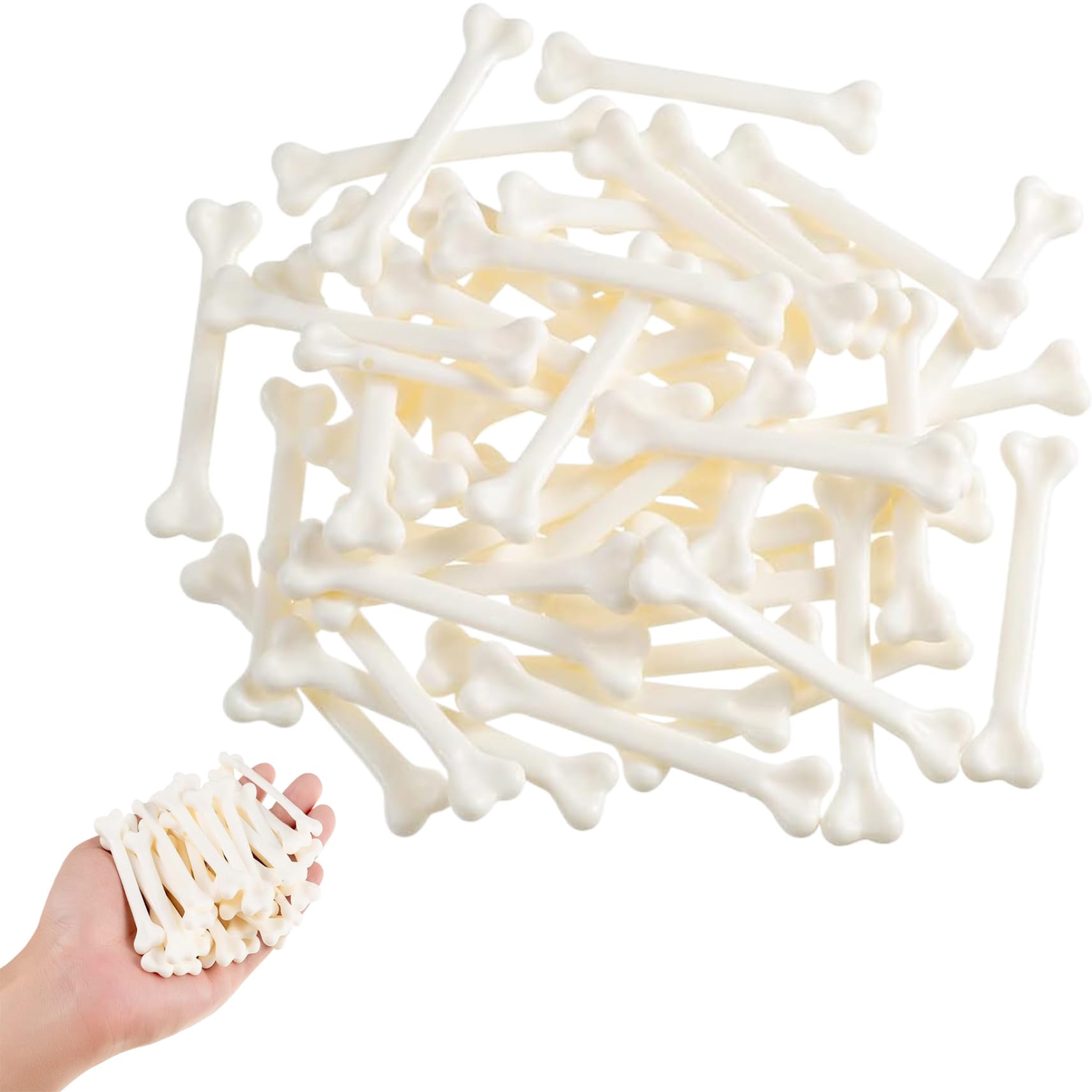 Grsrkep Halloween Bones, 50PCS 2.76in Mini Plastic Bones, White Skeleton with Hole, DIY Halloween Skeleton for, Caveman, Stage Performance, Haunted House, White