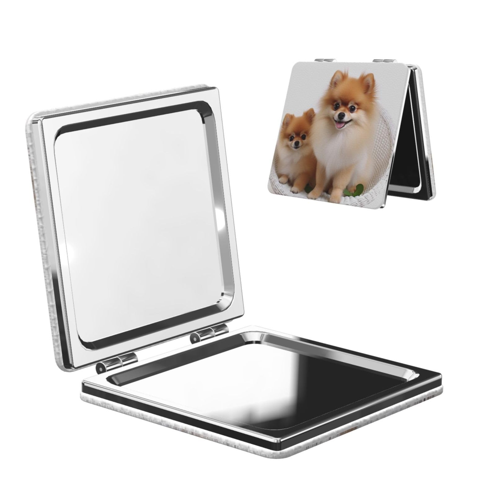 DWVTSLH Cute Pomeranian Compact Mirror for Purse, Double-Sided 2X/1X Magnifying Mirror for Women Men, Travel Makeup Mirror for Handbag, Handheld Vanity Mirror for Gift