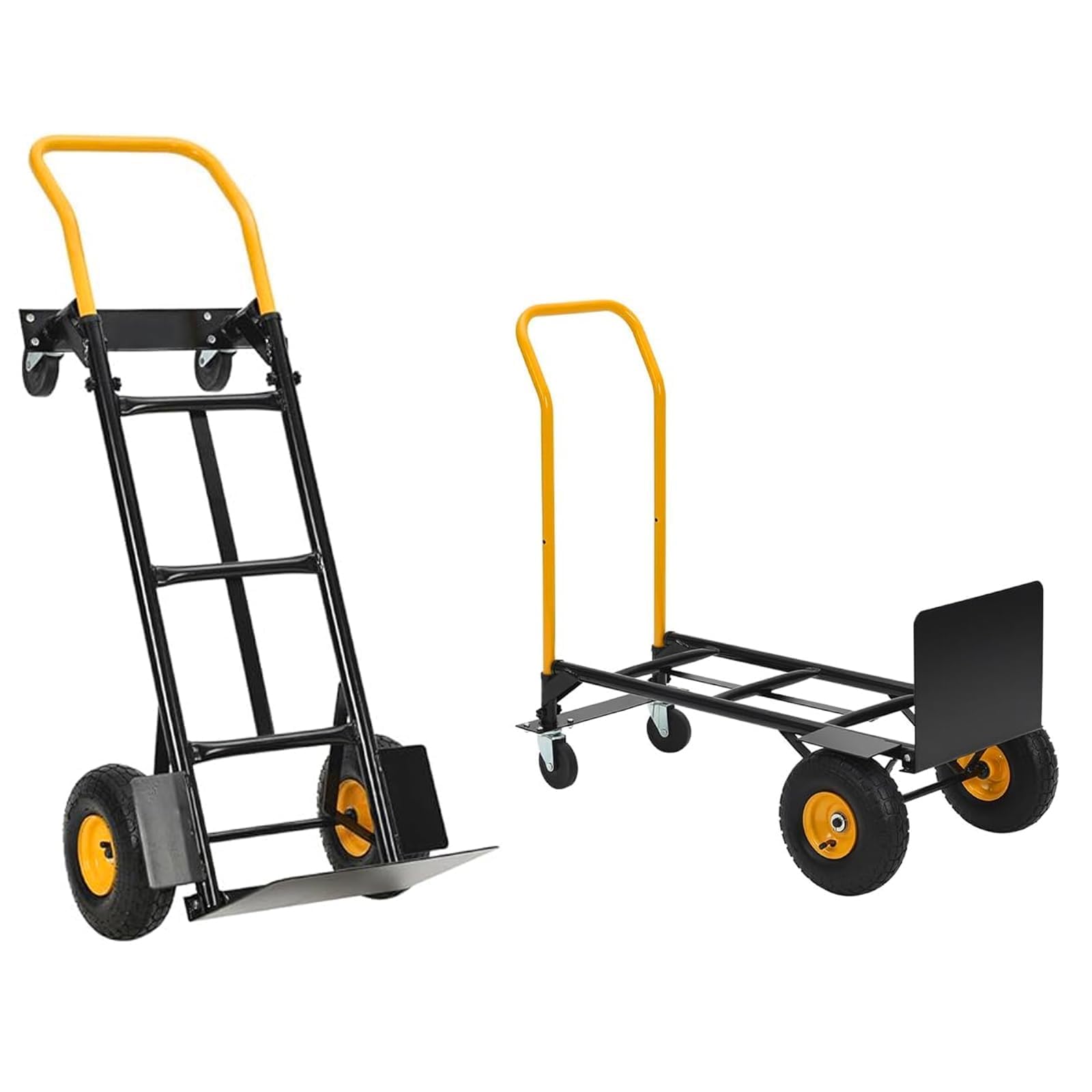 Carrello a mano convertibile 2-in-1 - Piattaforma pieghevole per magazzino, ufficio, giardino, spostamenti industriali - 4 ruote robuste, manico telescopico - Portata 800LB - Nero e Arancione