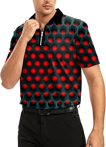 Miniatura 4 de Ecosunny Camisa polo de manga corta para hombre, con cremallera impresa en 3D, informal, ajustada, para golf