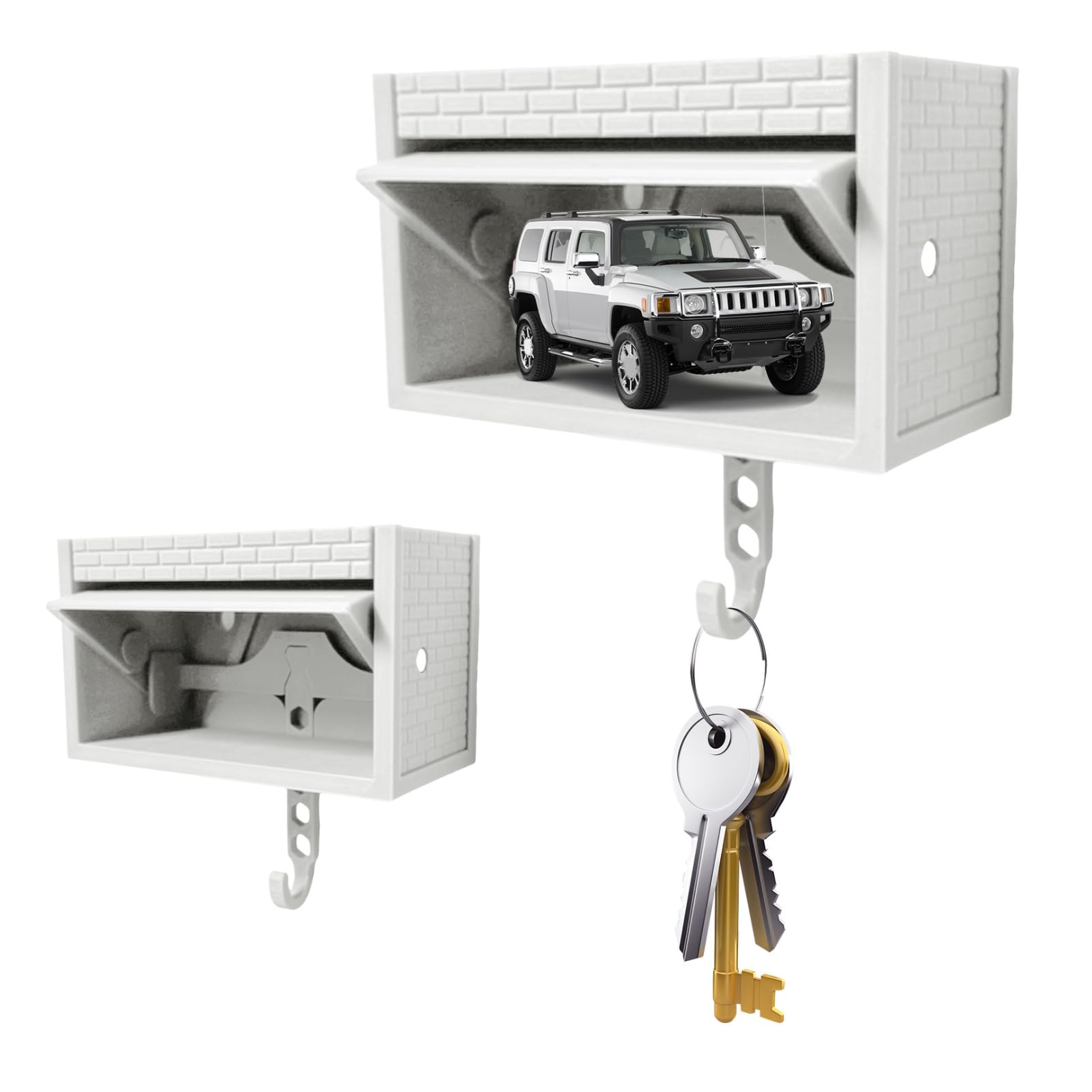 YESBAY Car Garage Key Holder with Opening Door, 3D Key Garage Key Holder for Wall, Small Key Organizer Wall Mount for Car Enthusiast (White)