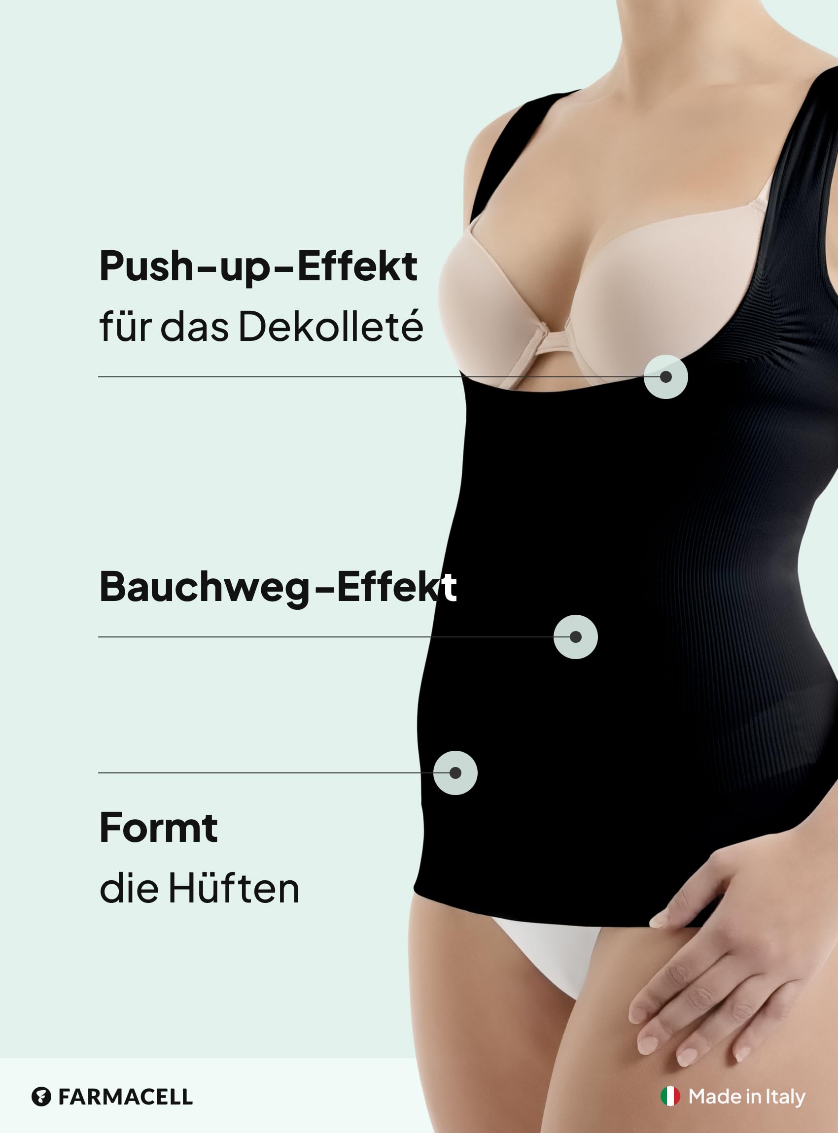 FarmaCell Shaping Unterhemd, Open-Bust Shapewear Damen Bauchweg, Made in Italy, 606
