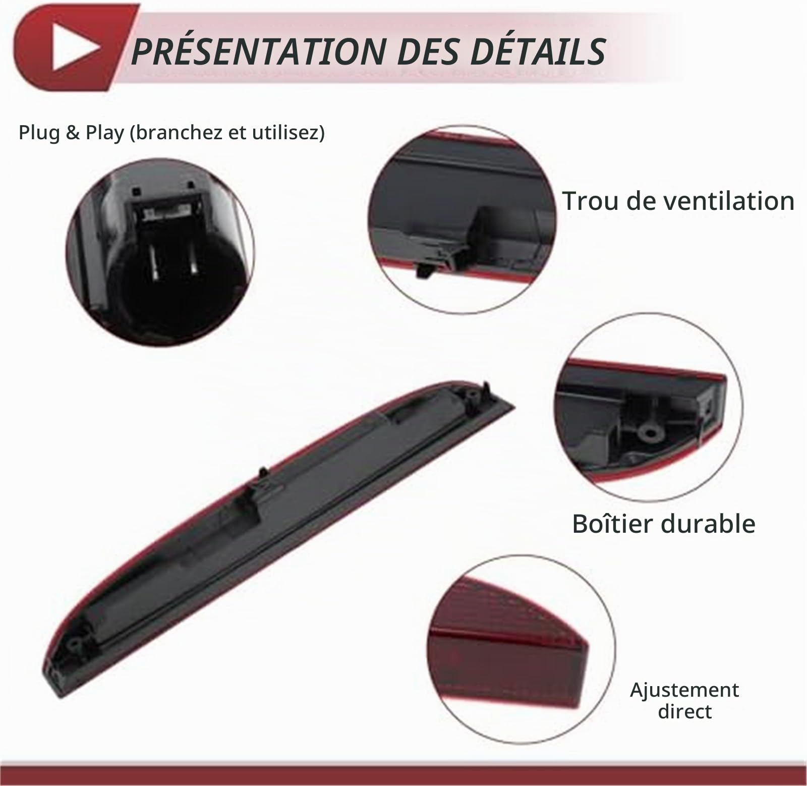 Troisième feu stop, pour Renault pour Clio Ii 1998-2006 No.7700410753 Rouge 3ème monté étanche arrière niveau central 1 Troisième ensemble de frein