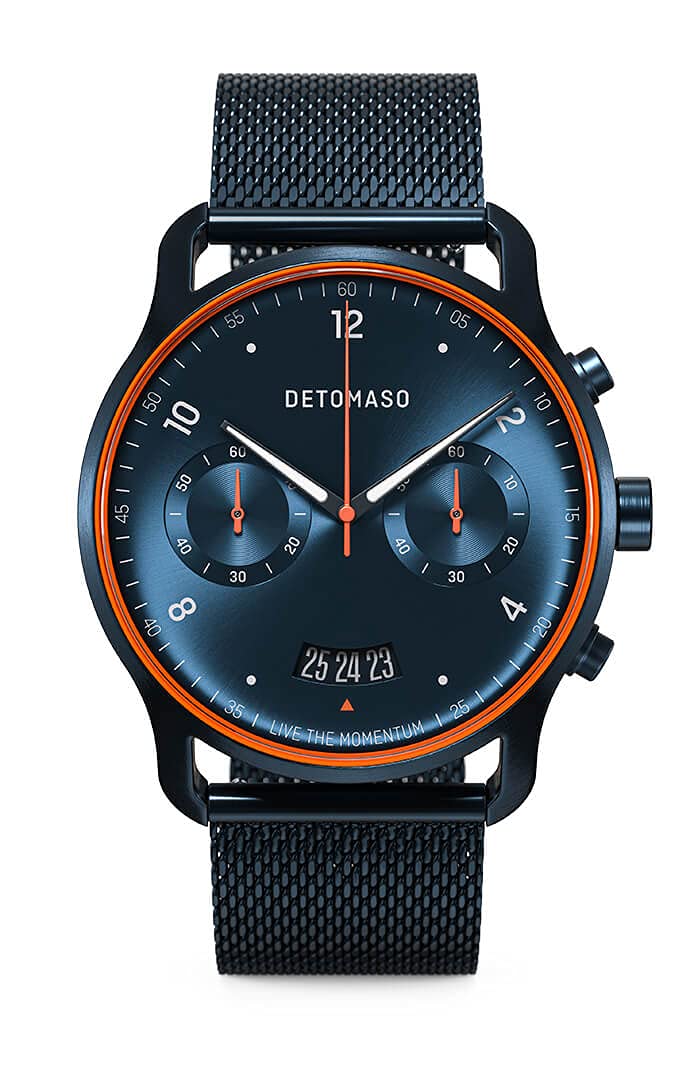 DeTomaso SORPASSO Velocita Blue Orange Herren-Armbanduhr Analog Quarz Mesh Milanese Blau Brushed