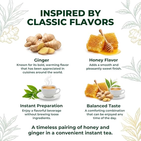 Nirwana Honey Ginger Instant Herbal Tea The De Gingembre Caffeine-Free Ginger Tea Bags with Honey Flavor, Smooth Herbal Infusion, Warm & Aromatic Tea (40 Sachets)