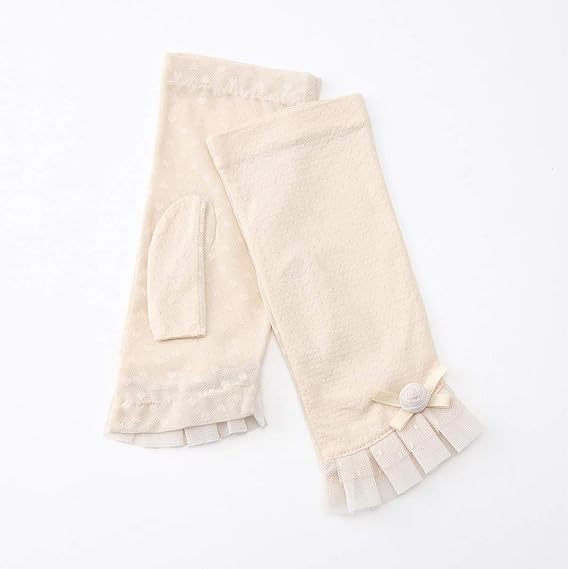 Amazon ヨークス Uv手袋 Uvカット ショート丈 指なし スマホ対応 すべり止め付 フリルレース 女性用21 22cm M ベージュ 手袋 通販