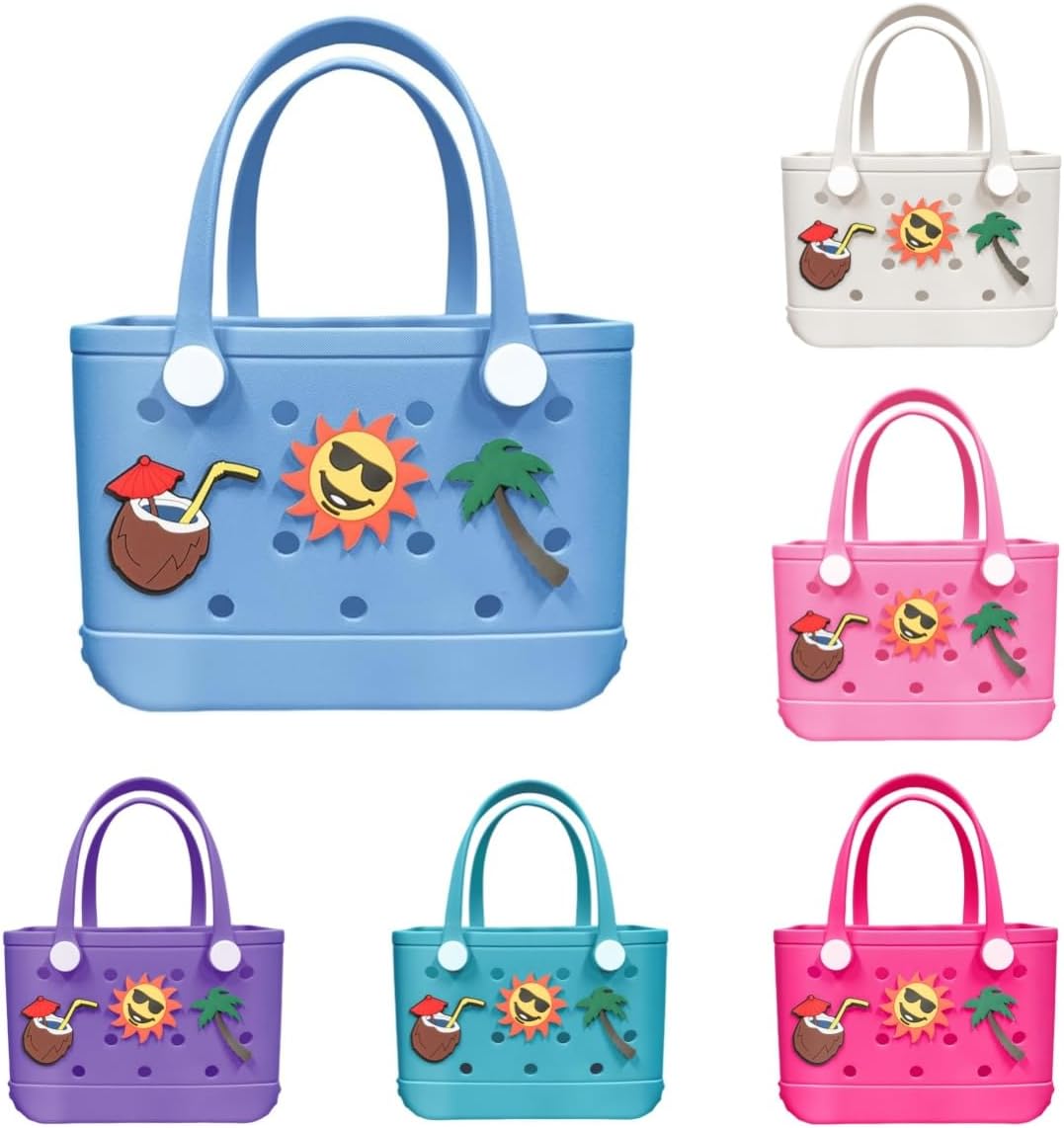 Small Rubber Beach Tote Bag – 11 * 4.5 * 7.8 inch –Waterproof Washable Open Tote Bags for Sports Beach Market Pool - Image 9