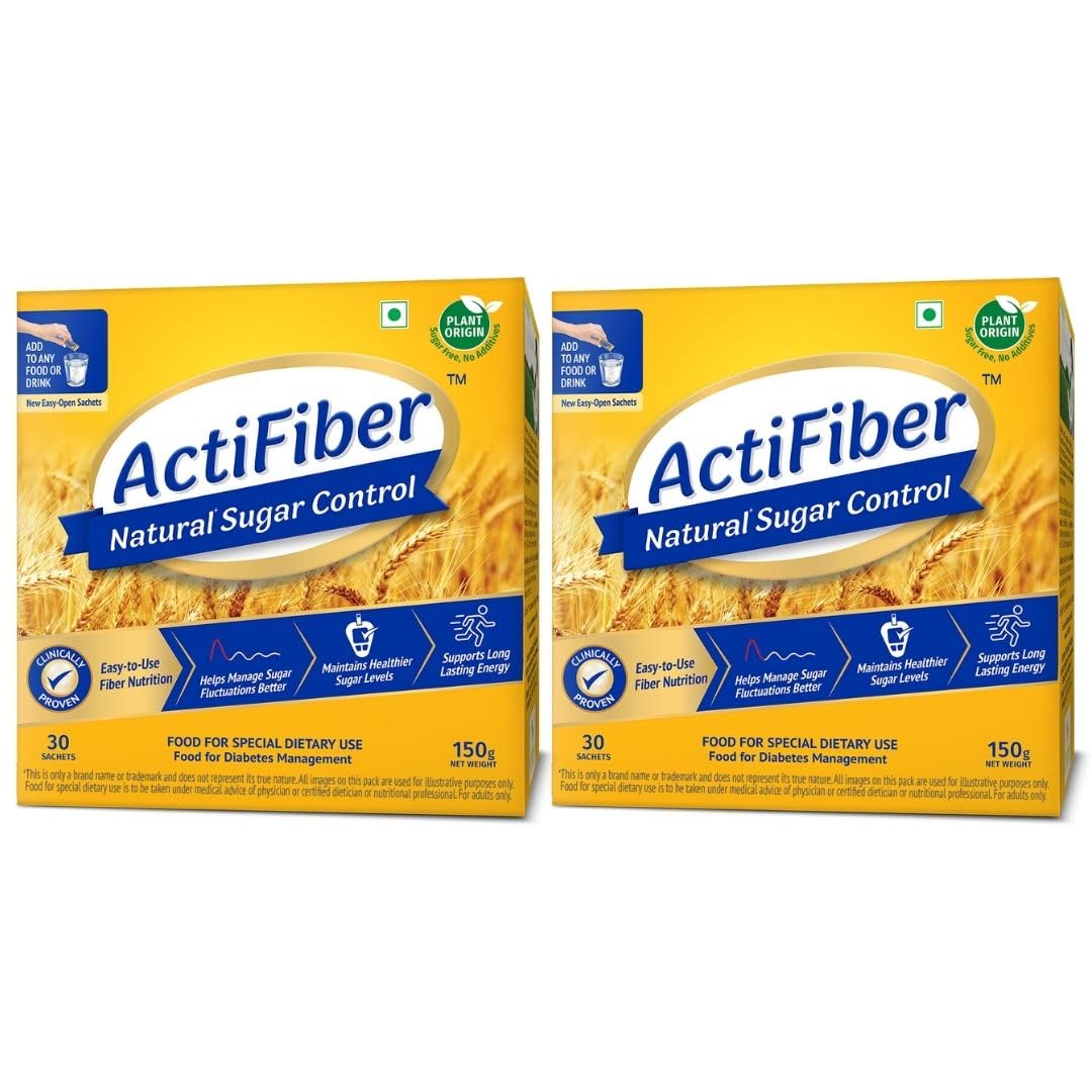 ActiFiber Natural Sugar Control | Food for Special Dietary Use for Diabetes Management | Manage Blood Sugar Fluctuations Better | Clinically Proven | Plant Origin | Easy to Use (150Gms Pack of 2, 60 Sachets)-image-42