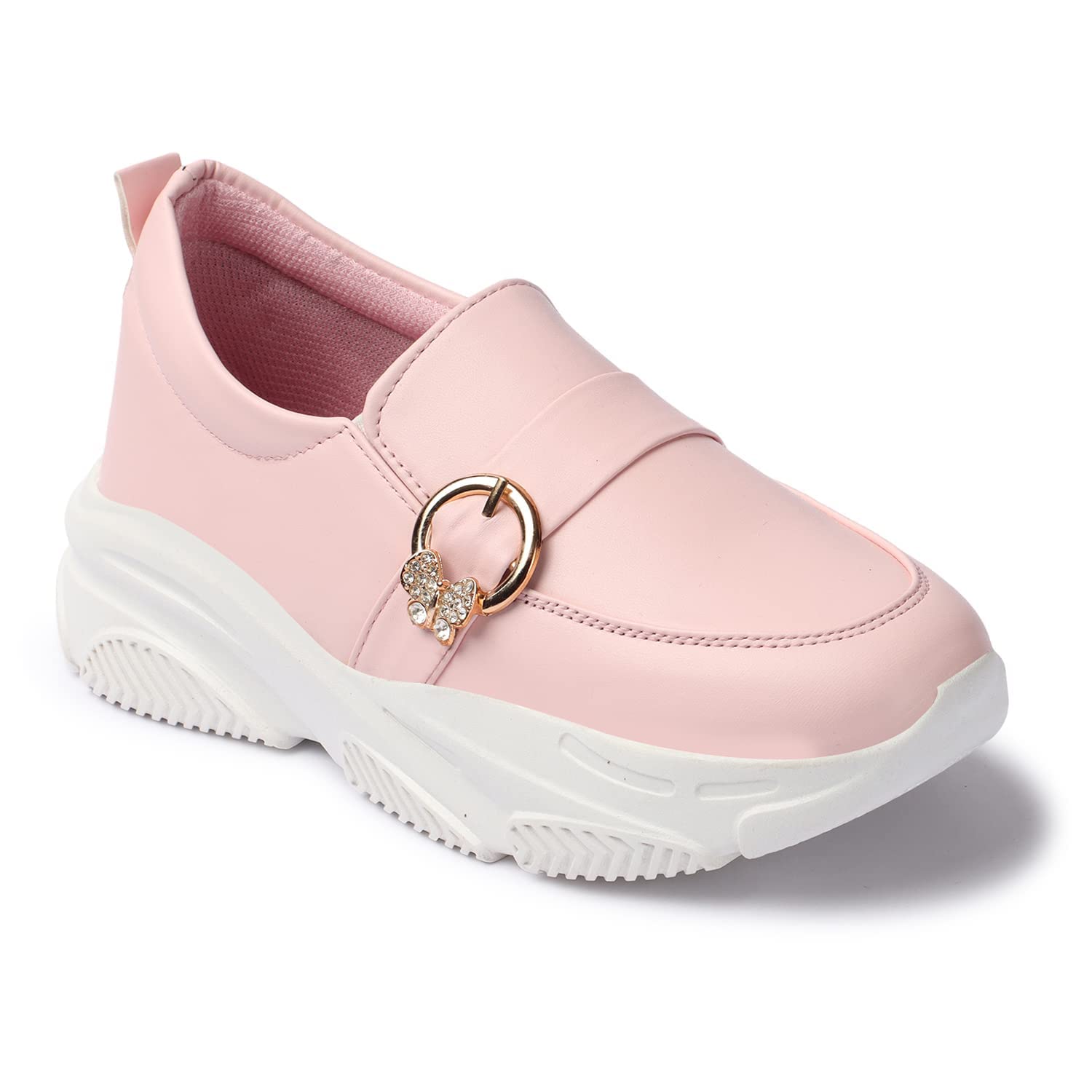 Synthetic Leather Solid Colors Butterfly Shaped Buckle Ornamented Moccasin Shoes for Women-image-28