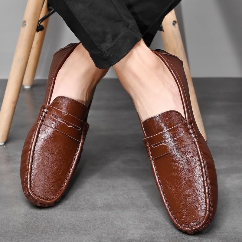 Men's Loafers Shoes Embossed Leather Penny Driving Loafers Moccasins Shoes Slip Resistant Lightweight Flexible Prom Slip-on4