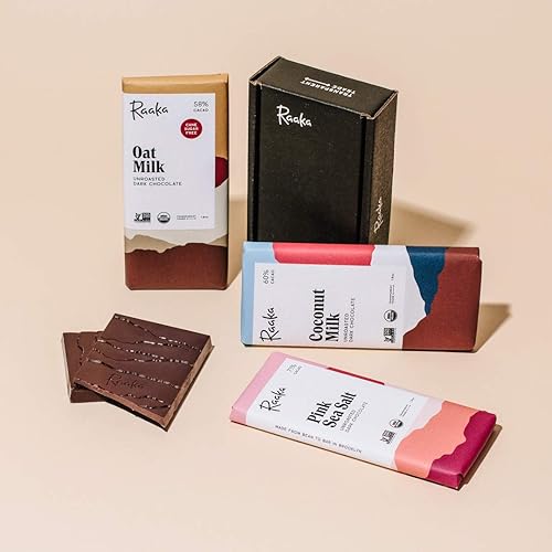 Miniatura 5 de Raaka Paquete de chocolate negro sin lácteos  Regalo de chocolate negro gourmet  Orgánico, Kosher, vegano, a base de plantas, sin gluten, sin soja,