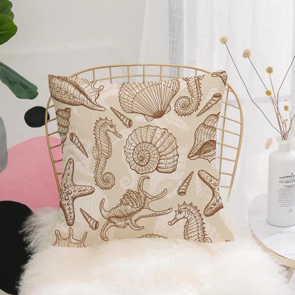 HYMSXW Cushion Cover,Throw Pillow Case Home Decorative for Living Room Bedroom Sofa Chair 20X20 Inch,exotic marine animals in retro style shells Ilustration Starfi,Pillowcase 50X50cm