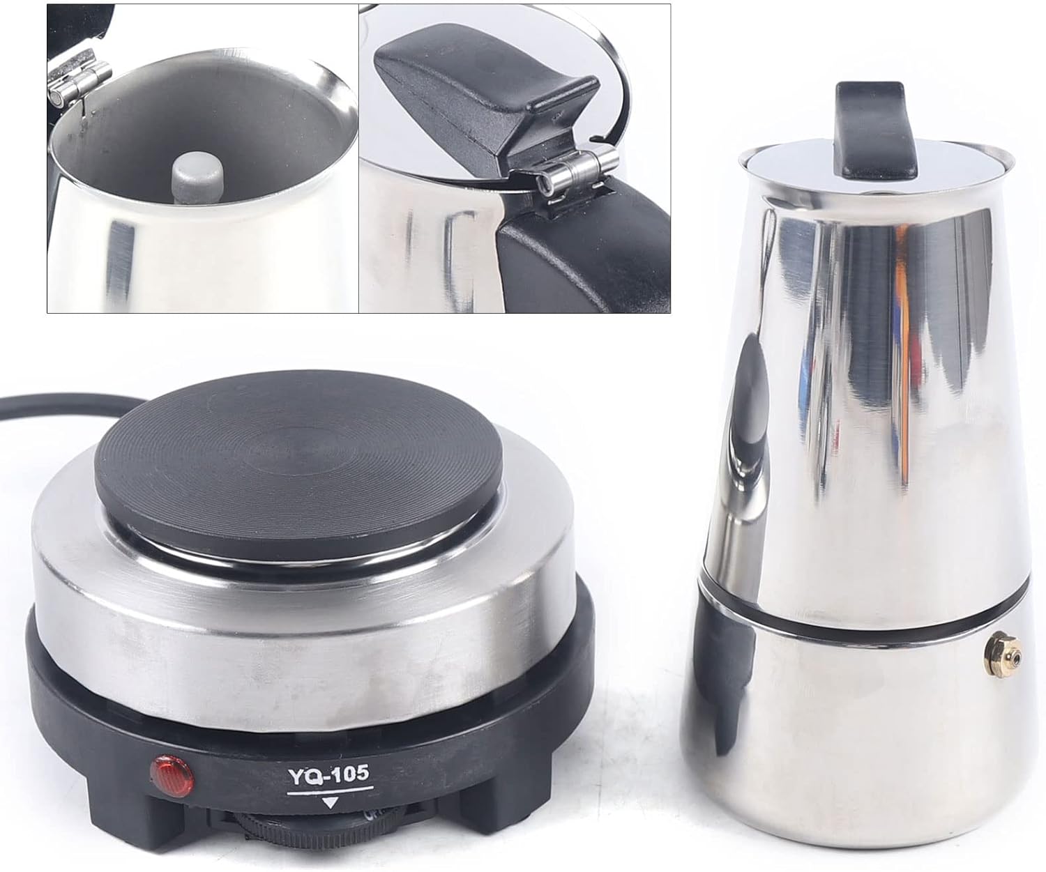 WOQLIBE Stovetop Coffee Maker, Stainless Steel Coffee Pot Mocha Maker with Electric