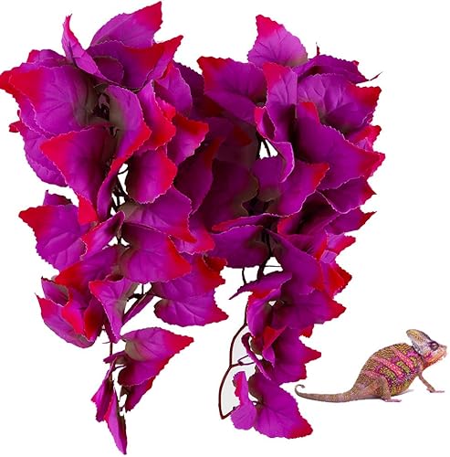 Paquete de 2 plantas colgantes de seda realistas para terrario de reptiles, decoración rosa artificial no tóxica, hábitat seguro para dragones