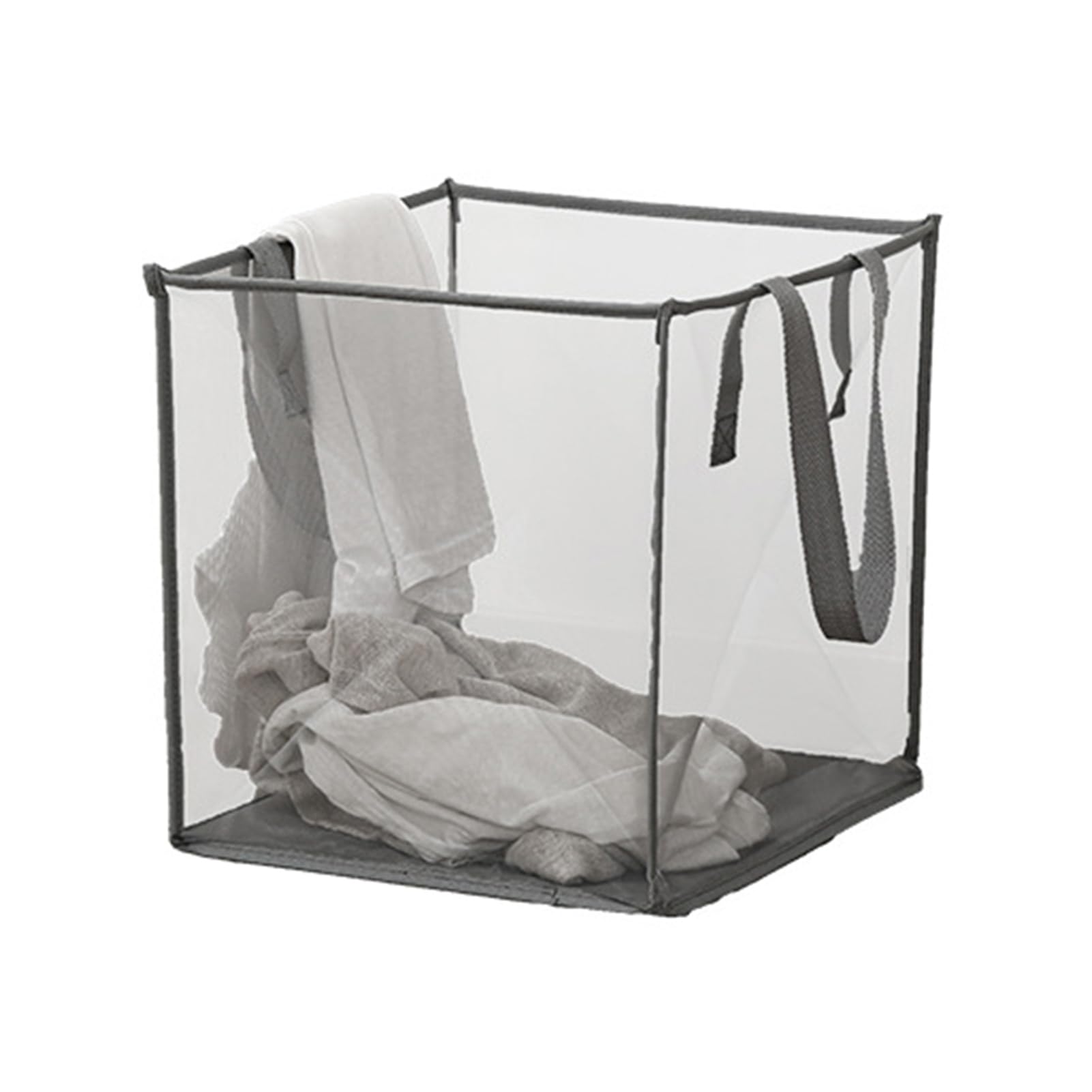 Ulafbwur Grey Washing Baskets For Laundry Laundry Basket Large Capacity Square Foldable Side Handles Fine Mesh Transparent Visible Dirty Clothes Sundries Toys Storage Wash Baskets Laundry
