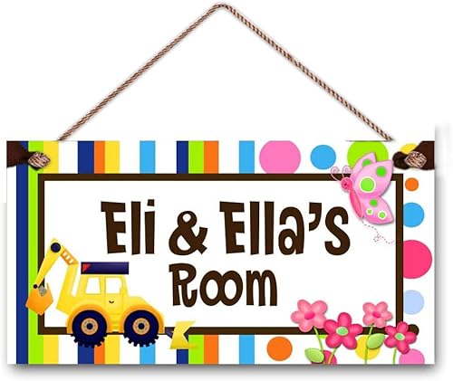 Miniatura 5 de Letrero de madera para colgar en la pared, diseño de camión de construcción azul y verde, para dormitorio, bebé, cuarto de bebé, decoración