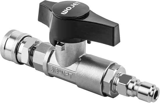WOJET Ball Valve Pressure Washer, Industrial-Grade DN10 Shutoff Ball Valve, Quick Switching Between Surface Cleaner/Gun, 3/8" Quick-Connect, Stainless Steel, 5000PSI for Pressure Washing, Soft Washing