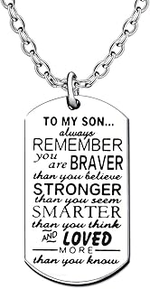 Son Gifts Necklace for Men Boy To My Son You are Braver Stronger Smarter than you think Stainless Steel