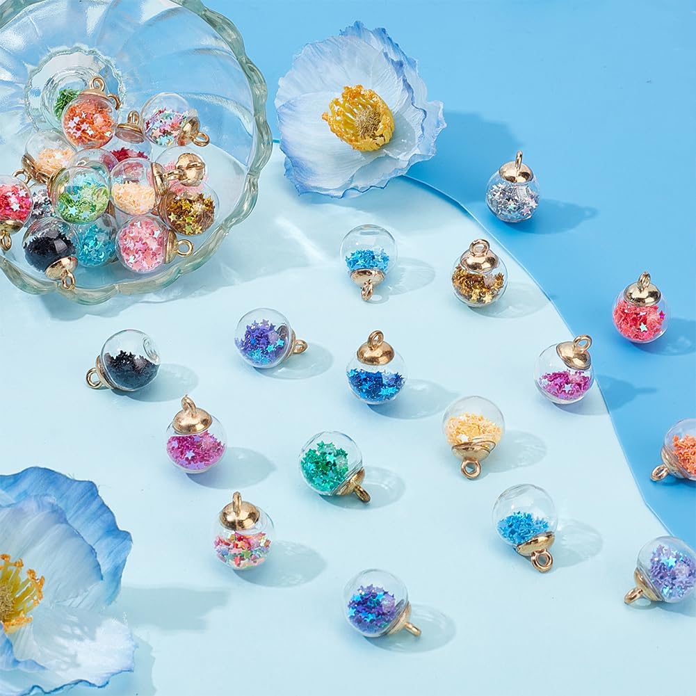 114Pcs 19 Colors Glass Ball Charms Transparent Glass Ball Charm Pendants with Shining Stars Sequins Colorful DIY Charms Hanging Pendants for Earring Bracelet Necklaces DIY Jewelry Making - Image 5
